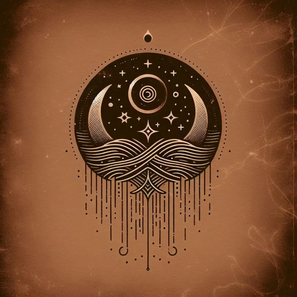 Dark sepia backdrop with hypnagogic symbol